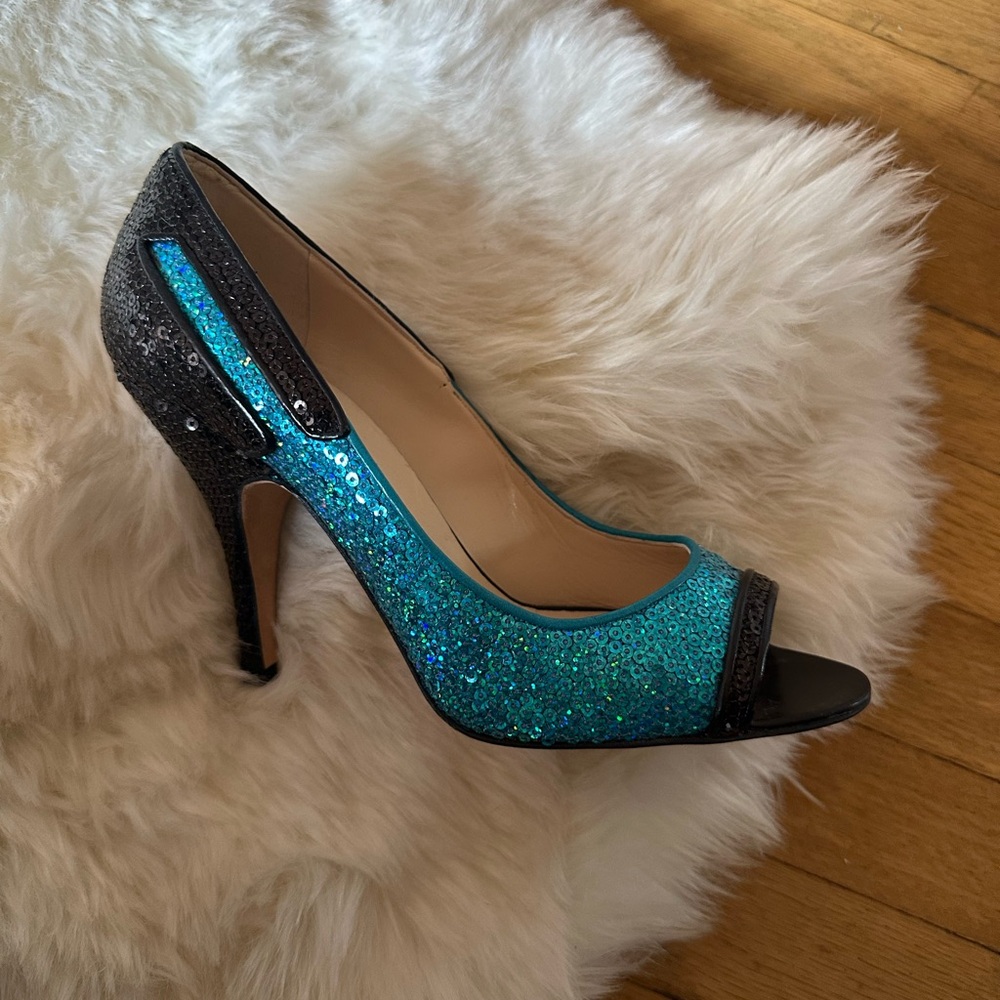 Elegant Black and Blue Sequin Heels